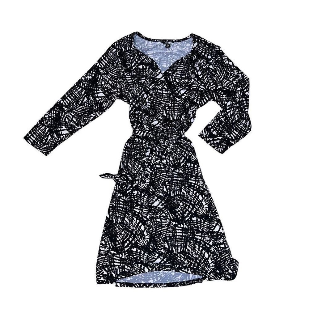 GEORGE Black & White Patterned Faux Wrap Dress Size Large